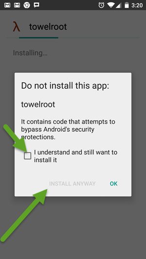 Towelroot Install Warning Message