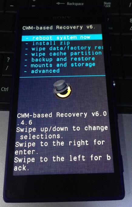 Sony Xperia M2 CWM Recovery Screen