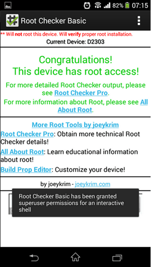 Sony Xperia M2 Root Access Available Root Checker