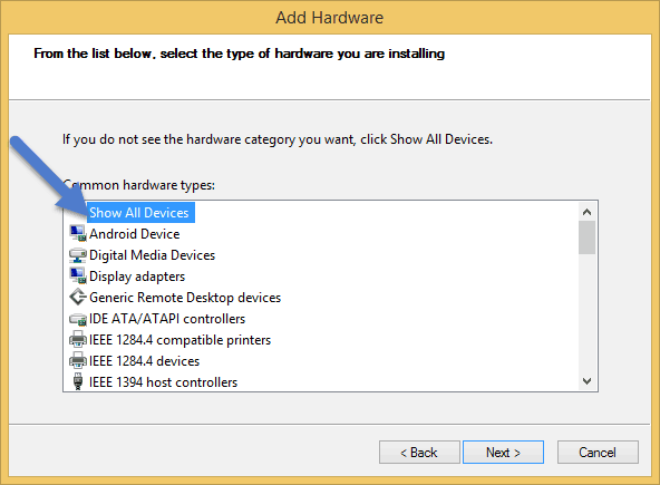 Show All Devices Add Legacy Hardware