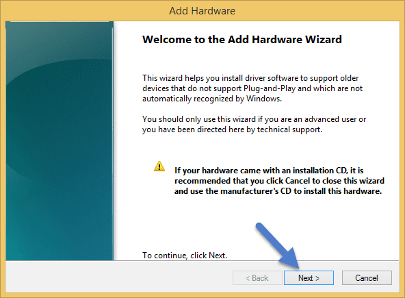 Welcome To The Add Hardware Wizard