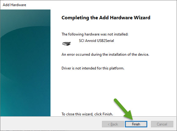 Completing add hardware wizard