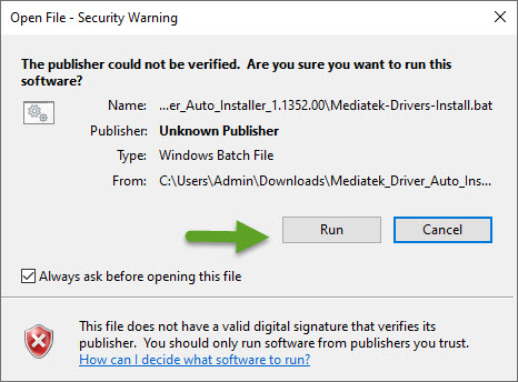 Windows Security Warning MTK USB Driver