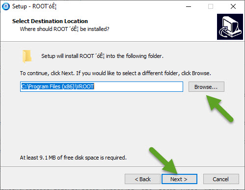 vRoot select install destination folder